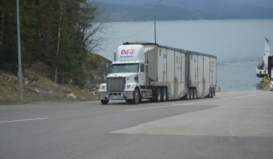 truck, lorry, white truck, cargo truck, nature, big rig, transportation, vehicle, highway, lake, driving, truck drivers, truckers, lorry driver, gray truck