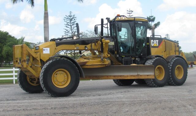 grader, machine, animal, pet, tractor, heavy, vehicle, transportation system, construction, power, equipment, cat, building, road, yellow, industrial