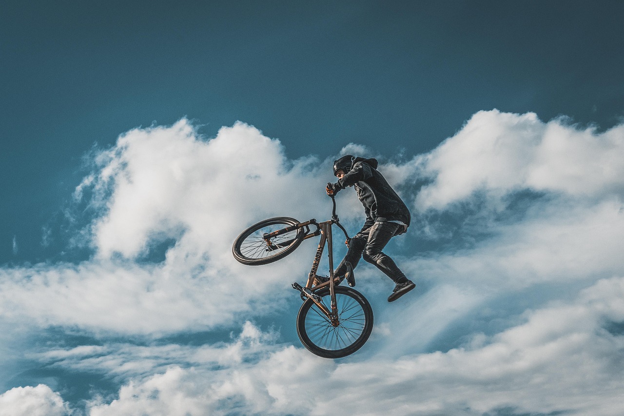 sportsman, bicycle, sports, nature, cycling, men, fitness, silhouette, speed, trick, active, motocross, people, sky, helmet, action, wheel, movement, entertainment, rider