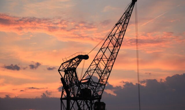 harbor crane, sunset, heaven, clouds, industry, port, mood, crane, shipping, evening atmosphere, dusk, loading crane, freight transport, evening sky, transport, harbor romance, afterglow, nature, red sky, evening glow, eve, reddish, atmospheric