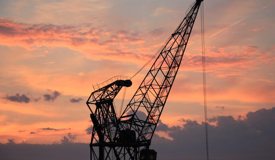 harbor crane, sunset, heaven, clouds, industry, port, mood, crane, shipping, evening atmosphere, dusk, loading crane, freight transport, evening sky, transport, harbor romance, afterglow, nature, red sky, evening glow, eve, reddish, atmospheric