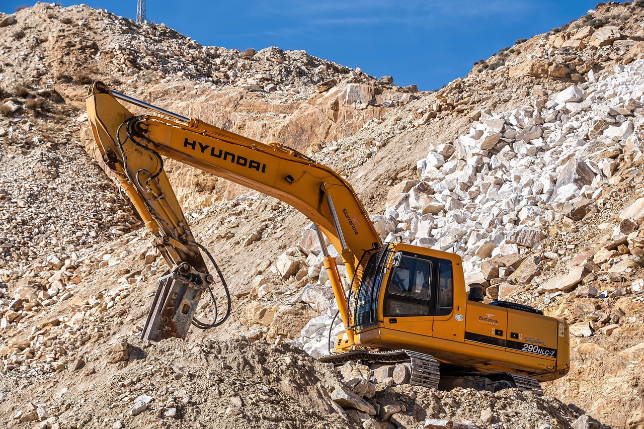 excavator, quarry, nature, mining, marble, debris, rocks, machine, heavy equipment, open-pit mine, mountain, macael