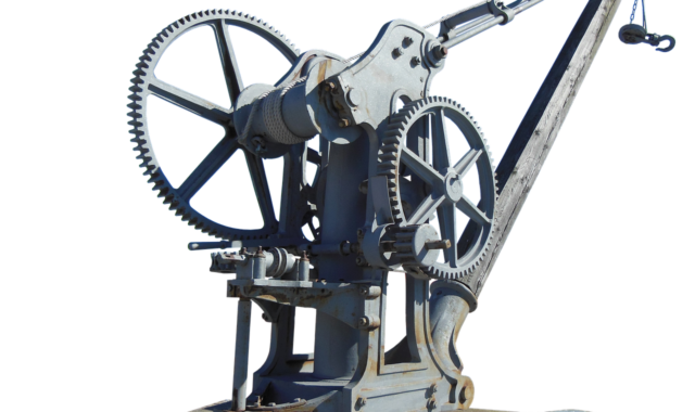 crane, harbor crane, boat crane, hoist, old, transmission, gears, isolated
