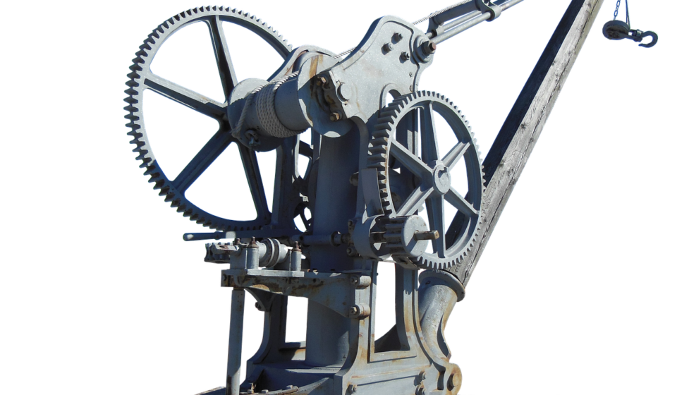 crane, harbor crane, boat crane, hoist, old, transmission, gears, isolated