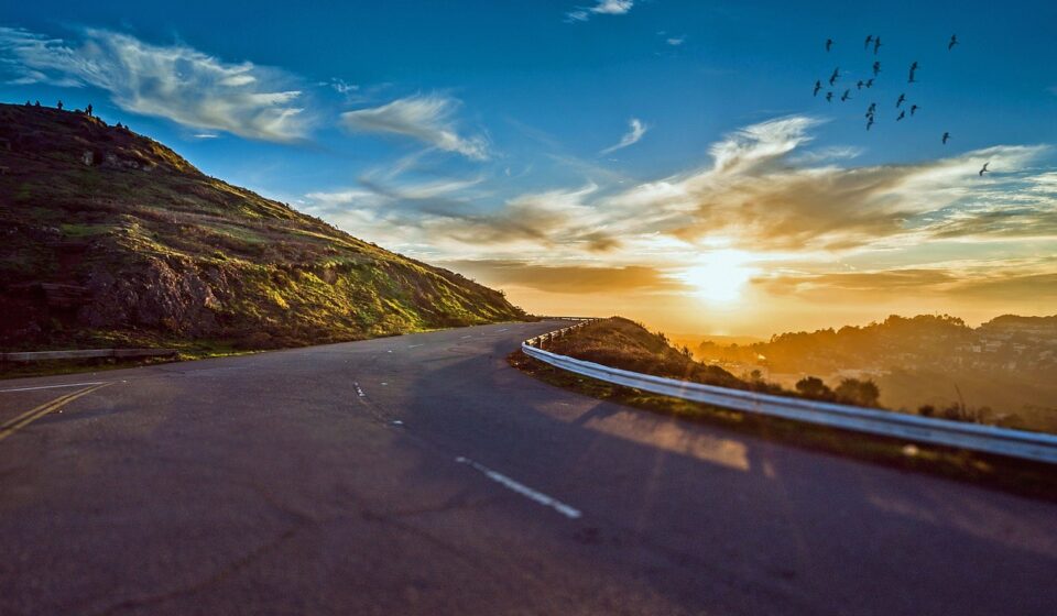 winding road, sunset, mountains, mountain landscape, street, avenue, pavement, asphalt, lane, sun, sky, road, travel, sunrise, landscape, nature, curve, trip, roadside, scenic, winding, rural, way, street, road, road, road, road, road, travel, sunrise