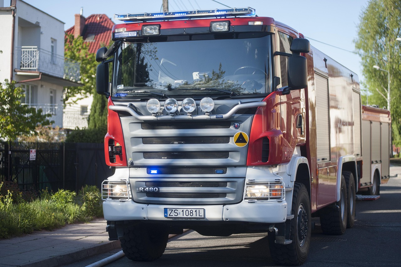 fire brigade, fire truck, fire, firetruck, truck, rescue, emergency, vehicle, firefighter, brigade, red, engine, fireman, safety, firemen, automobile, equipment, auto, automotive, straż pożarna, blue fire, blue emergency, blue truck, blue safety