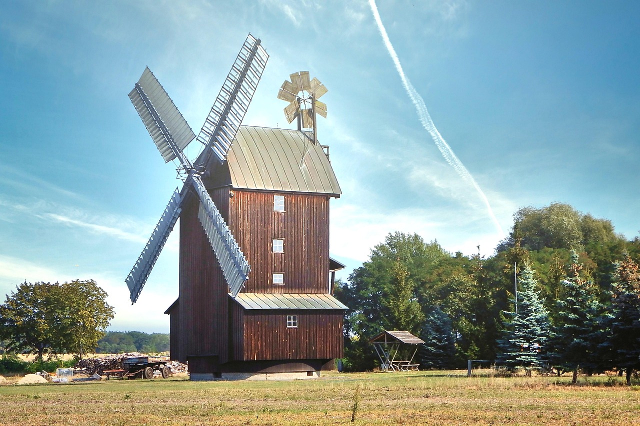post mill, mill, flour, grind, landscape, windmill