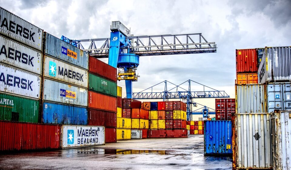 container, port, loading, stacked, container terminal, container handling, loading crane, crane, freight, transshipment point, germany, to dye, heaven, clouds, wet, rain, reflection, puddle, nature, hdr, contrast, high dynamic range, multicoloured