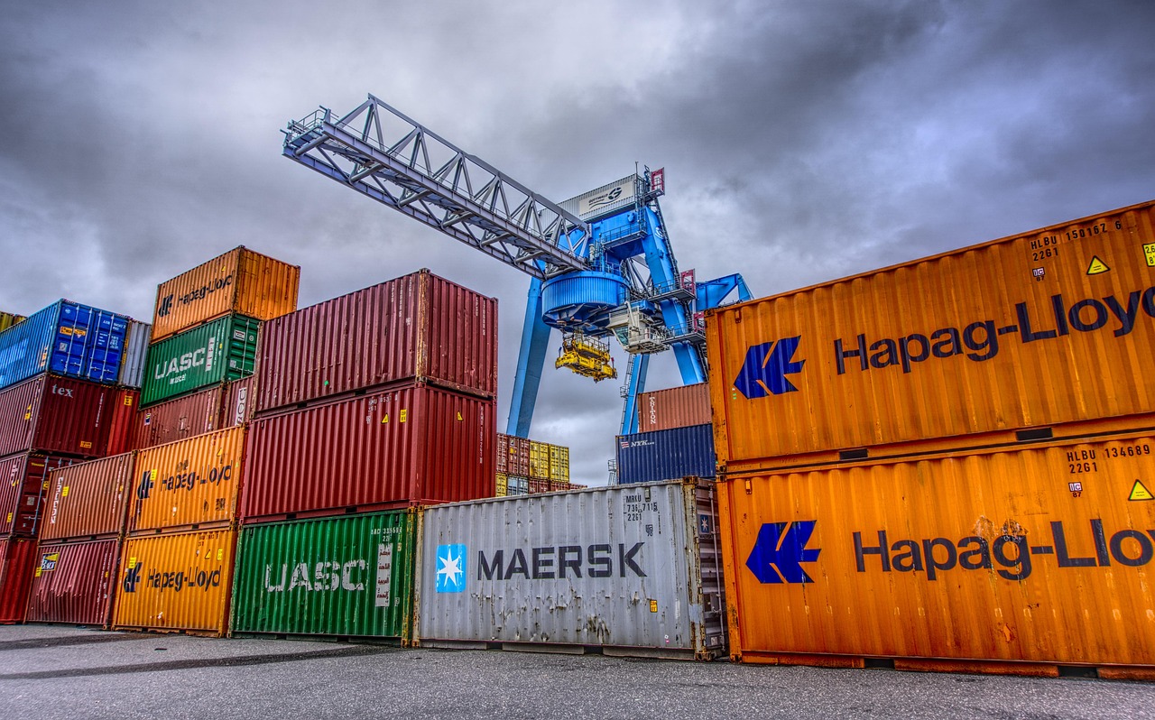 container, port, loading, stacked, container terminal, container handling, loading crane, crane, freight, transshipment point, germany, to dye, heaven, nature, clouds, hdr, contrast, high dynamic range, multicoloured